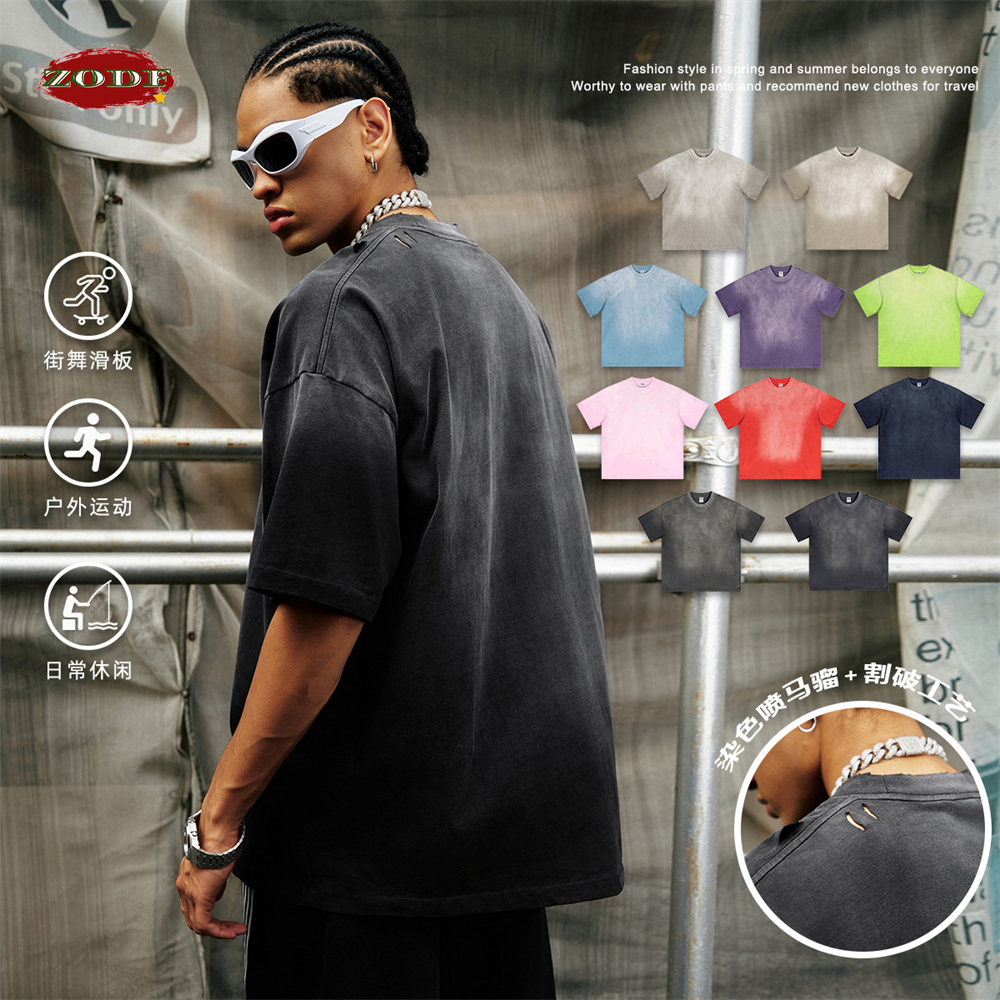 Streetwear Brand Tees - ZODF 2024 Summer Men Washed Gradient