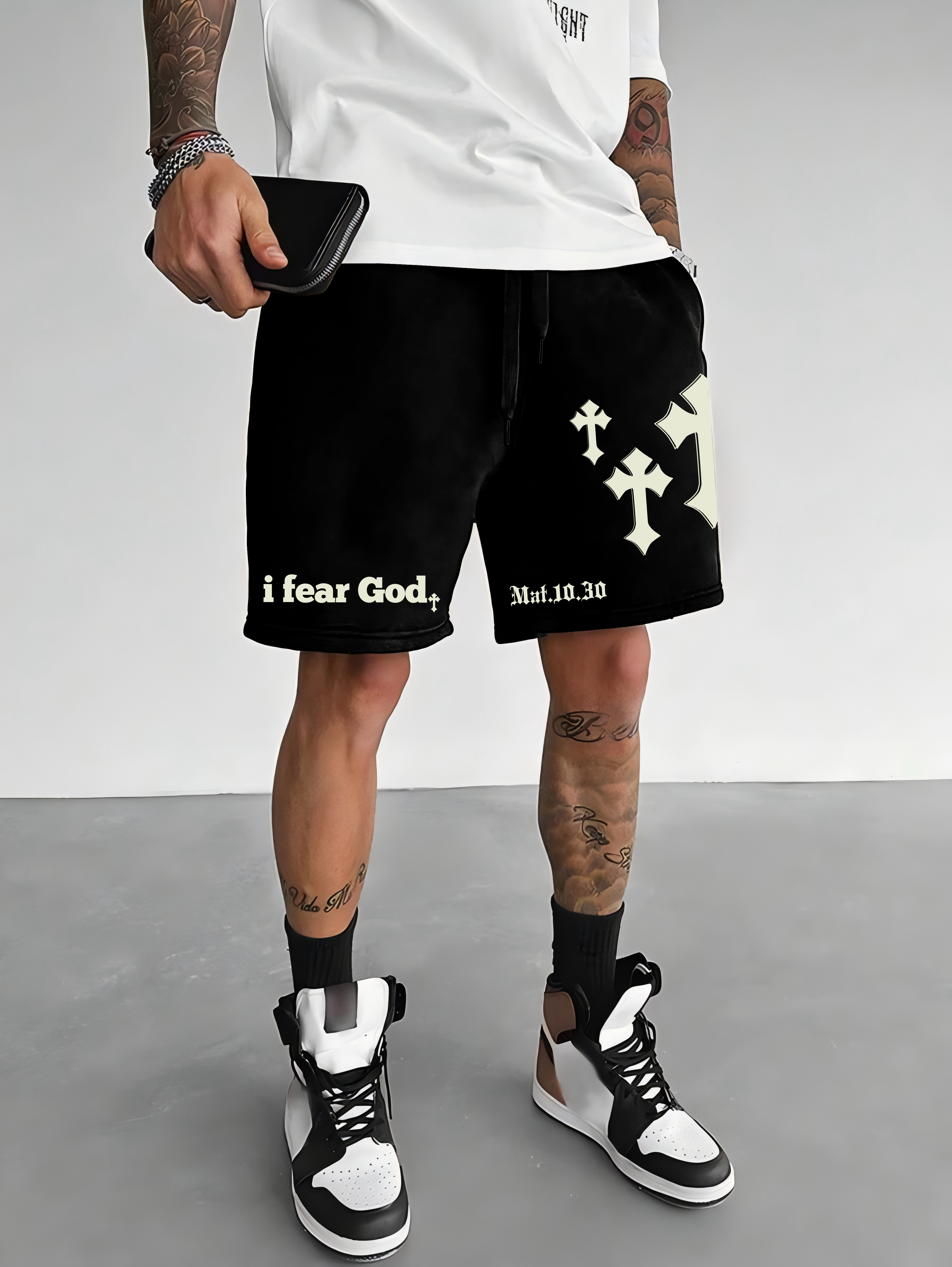 Gothic Streetwear Brand - Men's Oversized Christian Gothic Streetwear Shorts