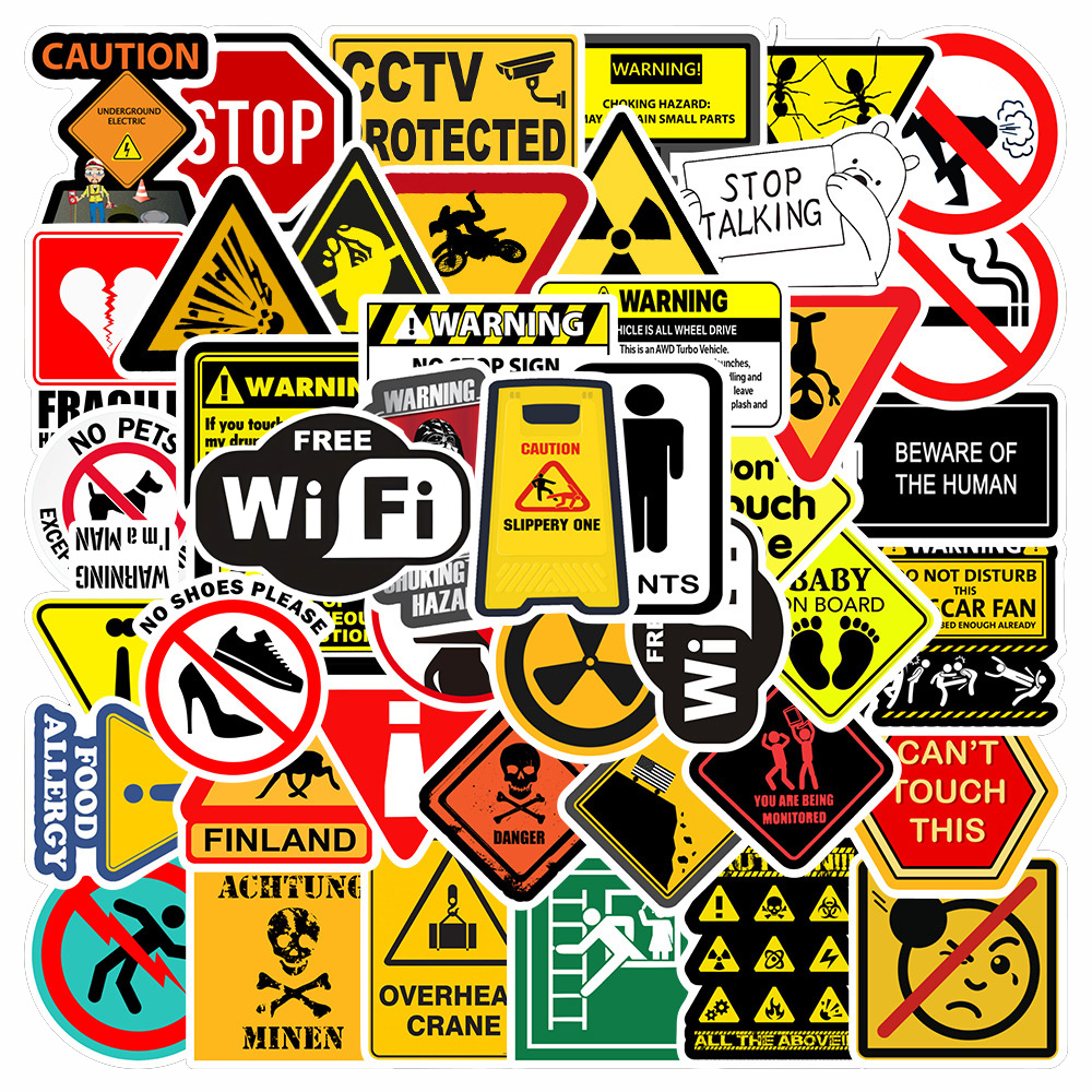 Streetwear Brand Stickers - 10/30/50pcs Warning Pattern Sign Stickers Danger