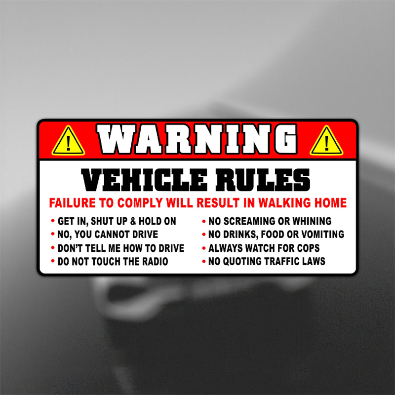 Streetwear Brand Stickers - Funny Vehicle Safety Warning Car Rules