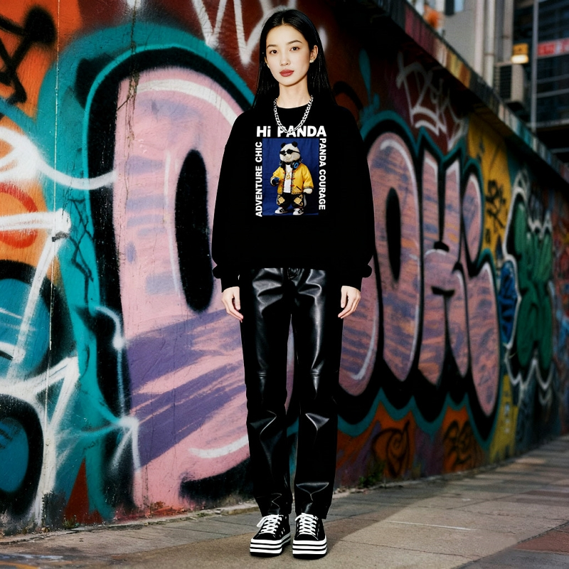 Streetwear Brand Of The Year - Ladies Black round Neck Hoodie Lazy