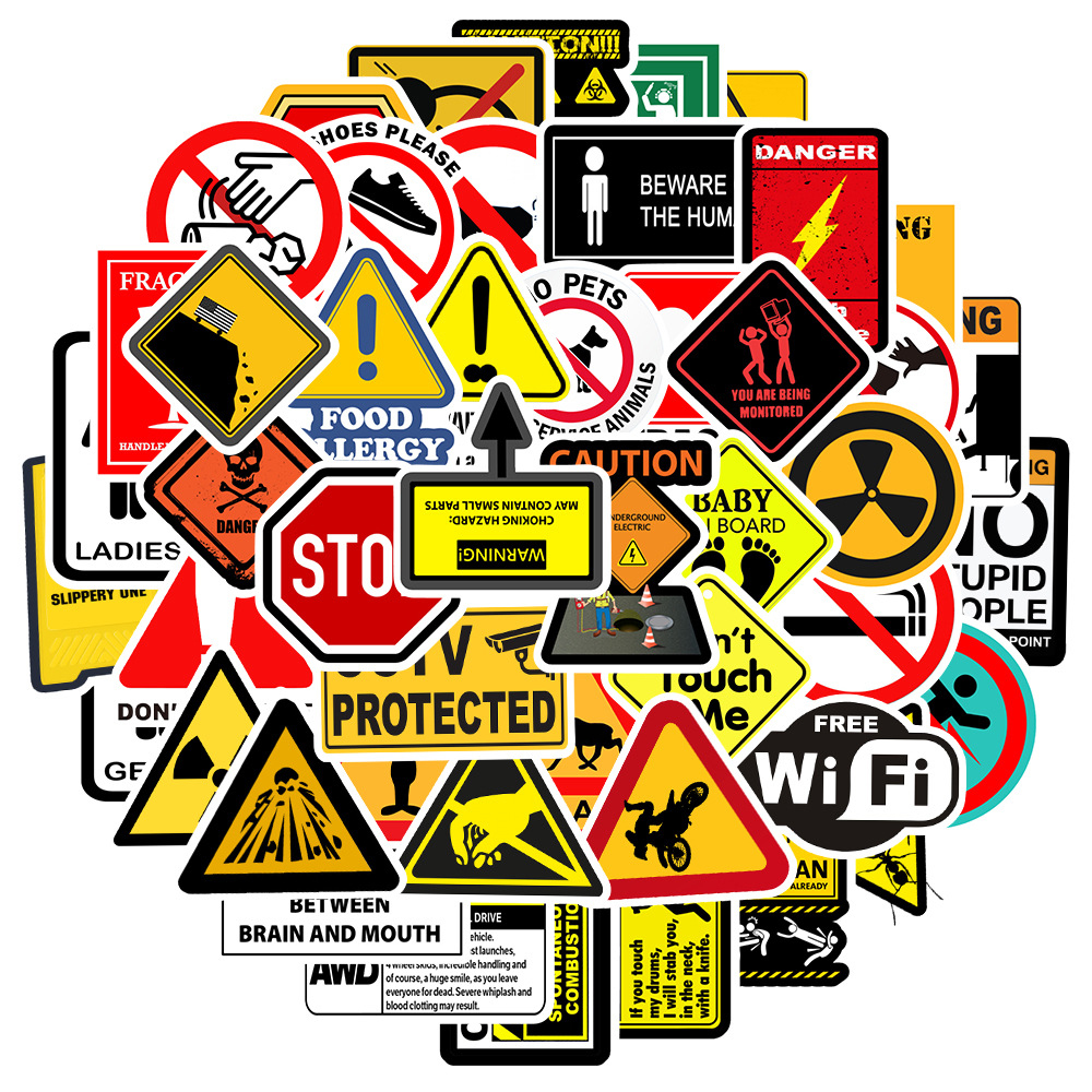 10/30/50pcs Warning Pattern Si – Streetwear Brand Stickers Bewertung und Preis